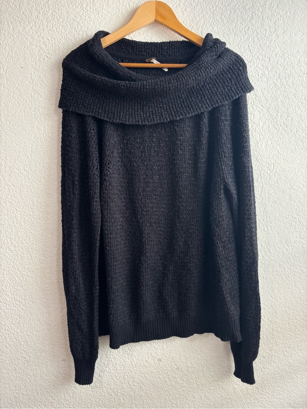 Free People Black Cowl Neck Cozy Knit Sweater Womens Medium
